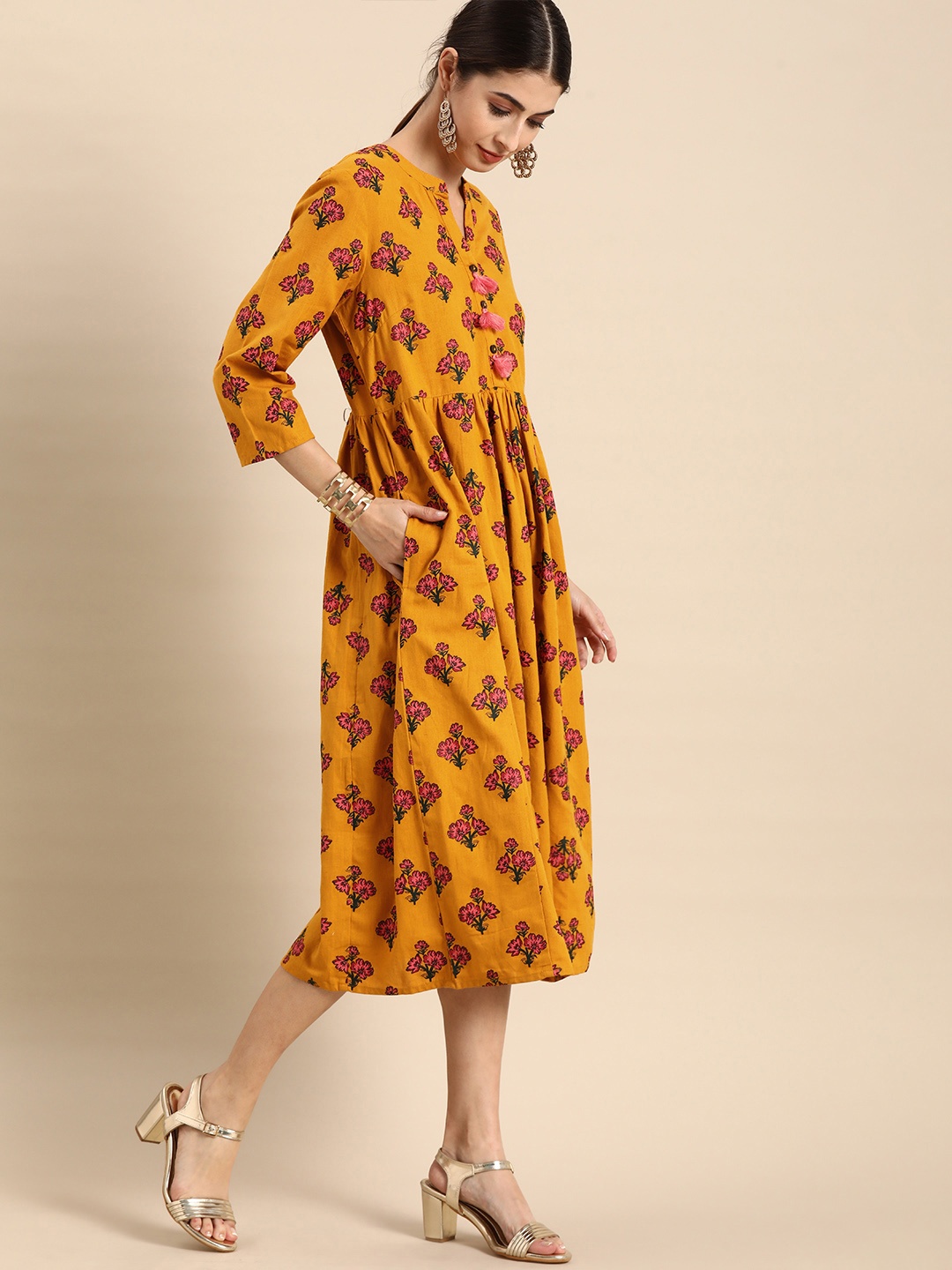 

all about you Mustard Yellow Floral Midi Dress