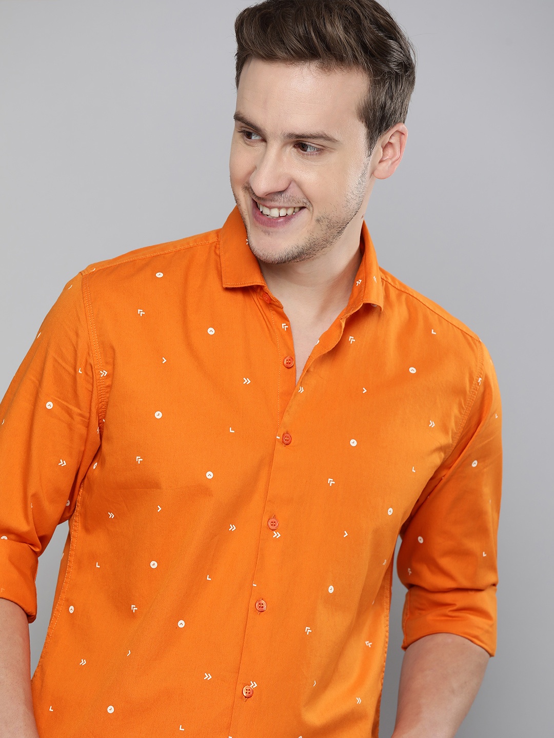 

Mast & Harbour Men Orange & White Slim Fit Opaque Printed Casual Shirt