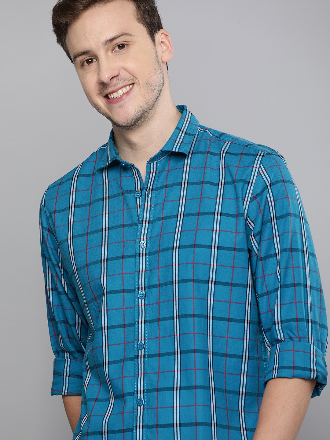 

Mast & Harbour Men Blue Slim Fit Opaque Checked Casual Shirt
