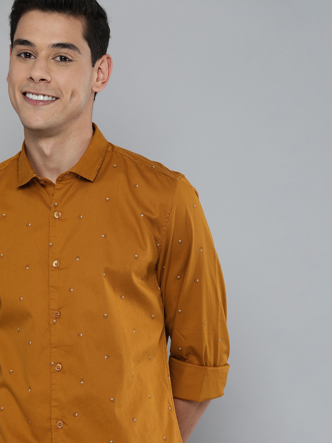 

Mast & Harbour Men Mustard Slim Fit Opaque Printed Casual Shirt