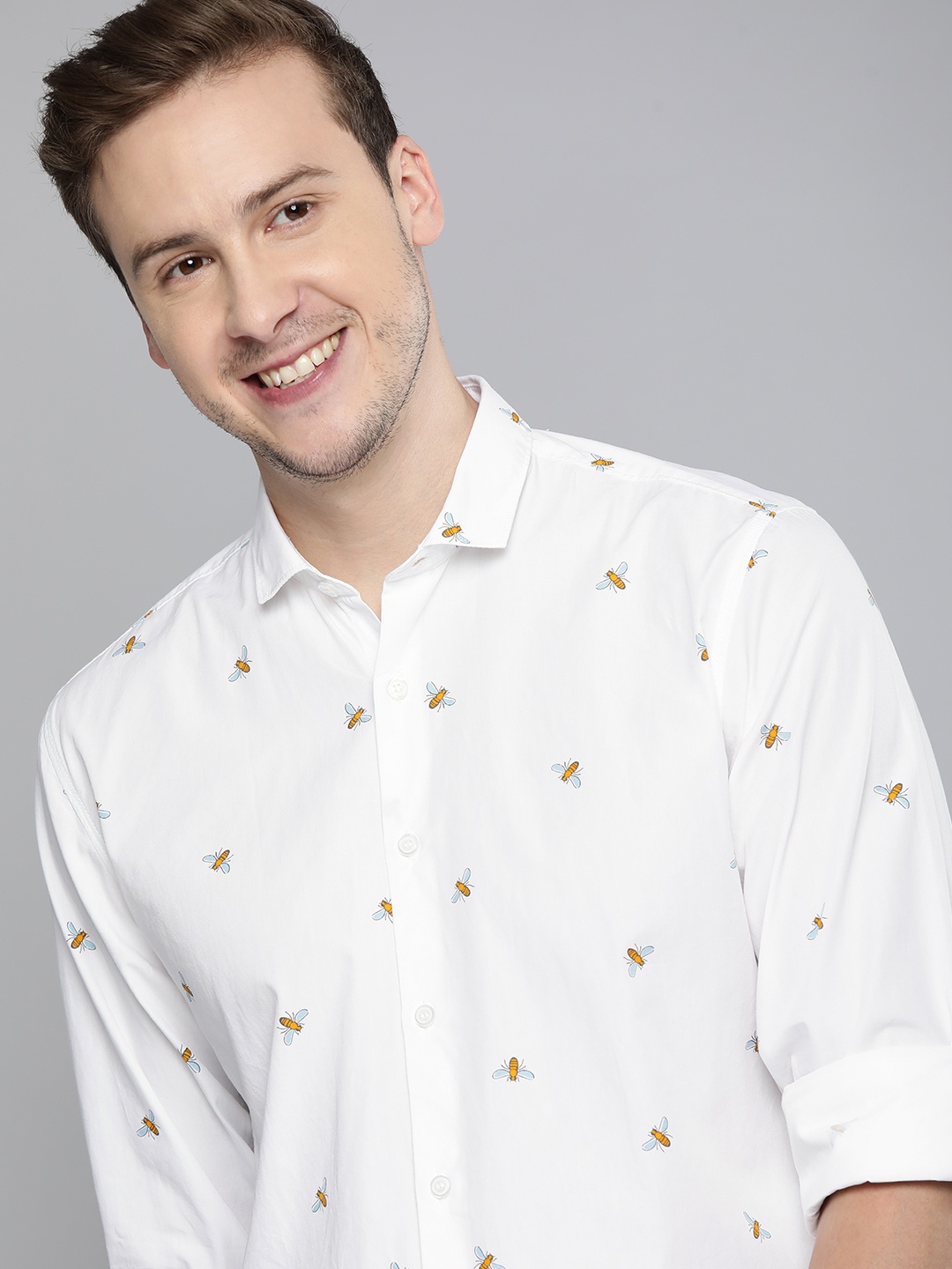 

Mast & Harbour Men White & Yellow Slim Fit Opaque Printed Casual Shirt