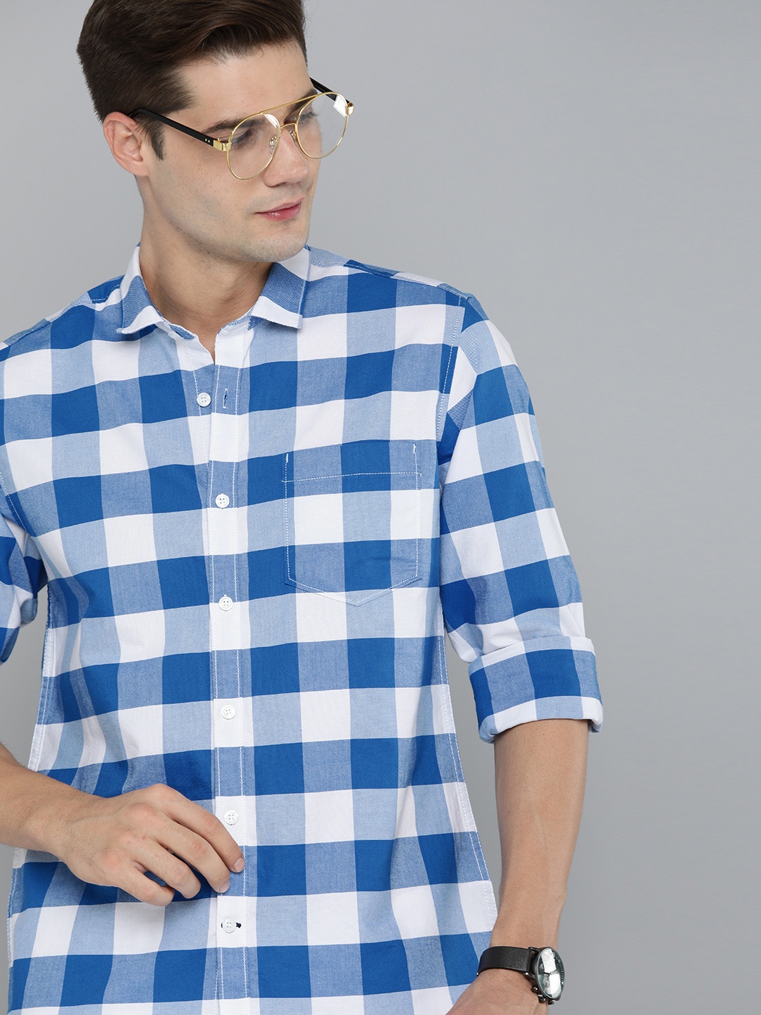 

Mast & Harbour Men Blue & White Slim Fit Checked Casual Shirt