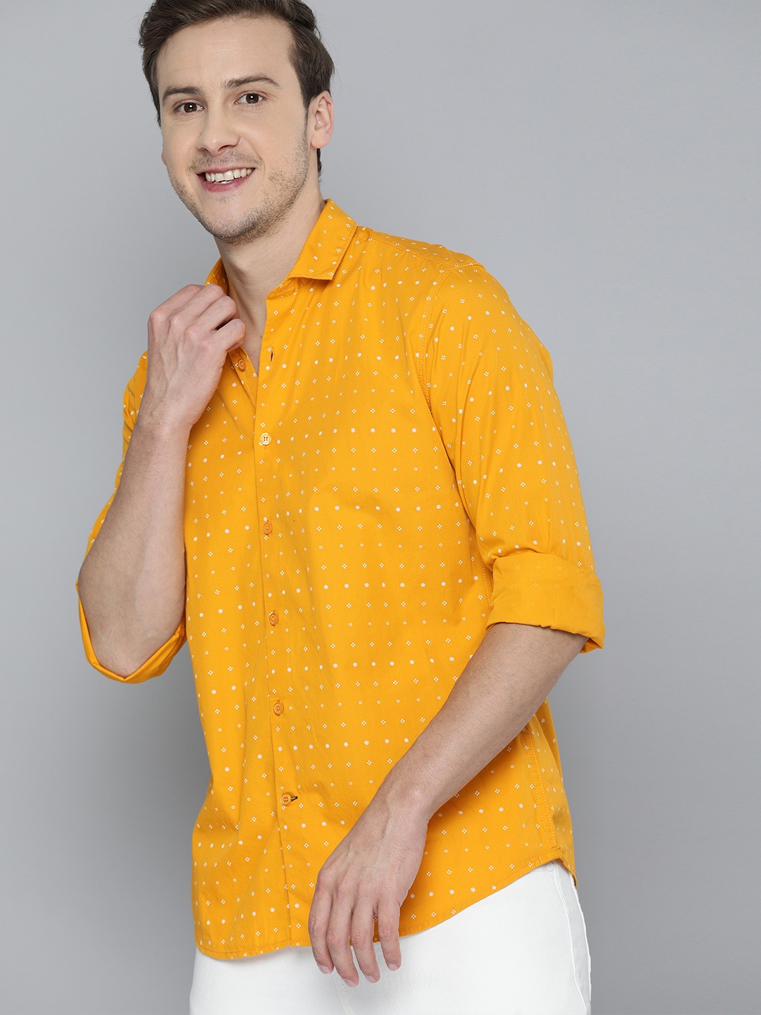 

Mast & Harbour Men Mustard Yellow Ethnic Printed Cotton Casual Shirt