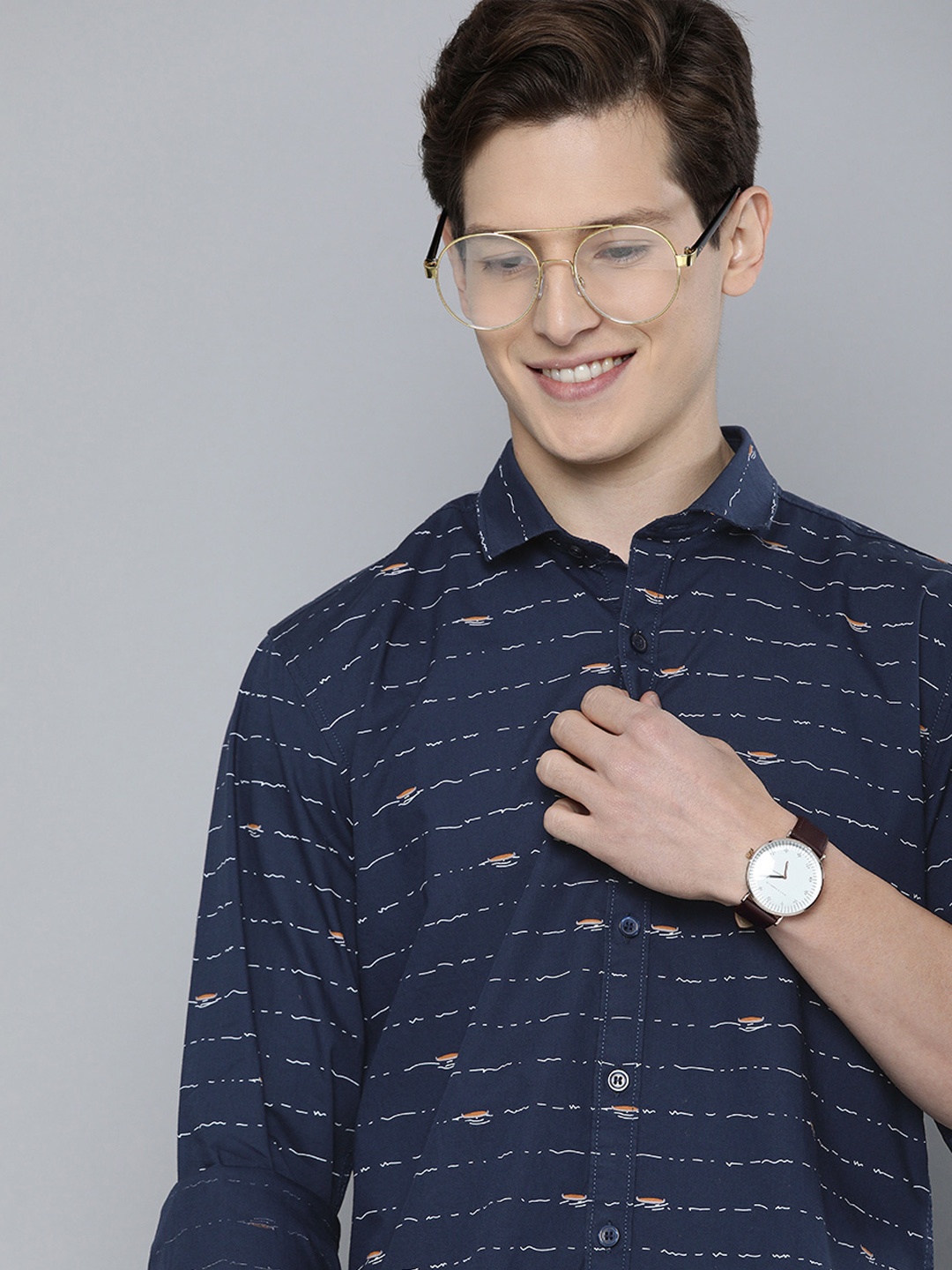 

Mast & Harbour Men Navy Blue Slim Fit Printed Casual Shirt