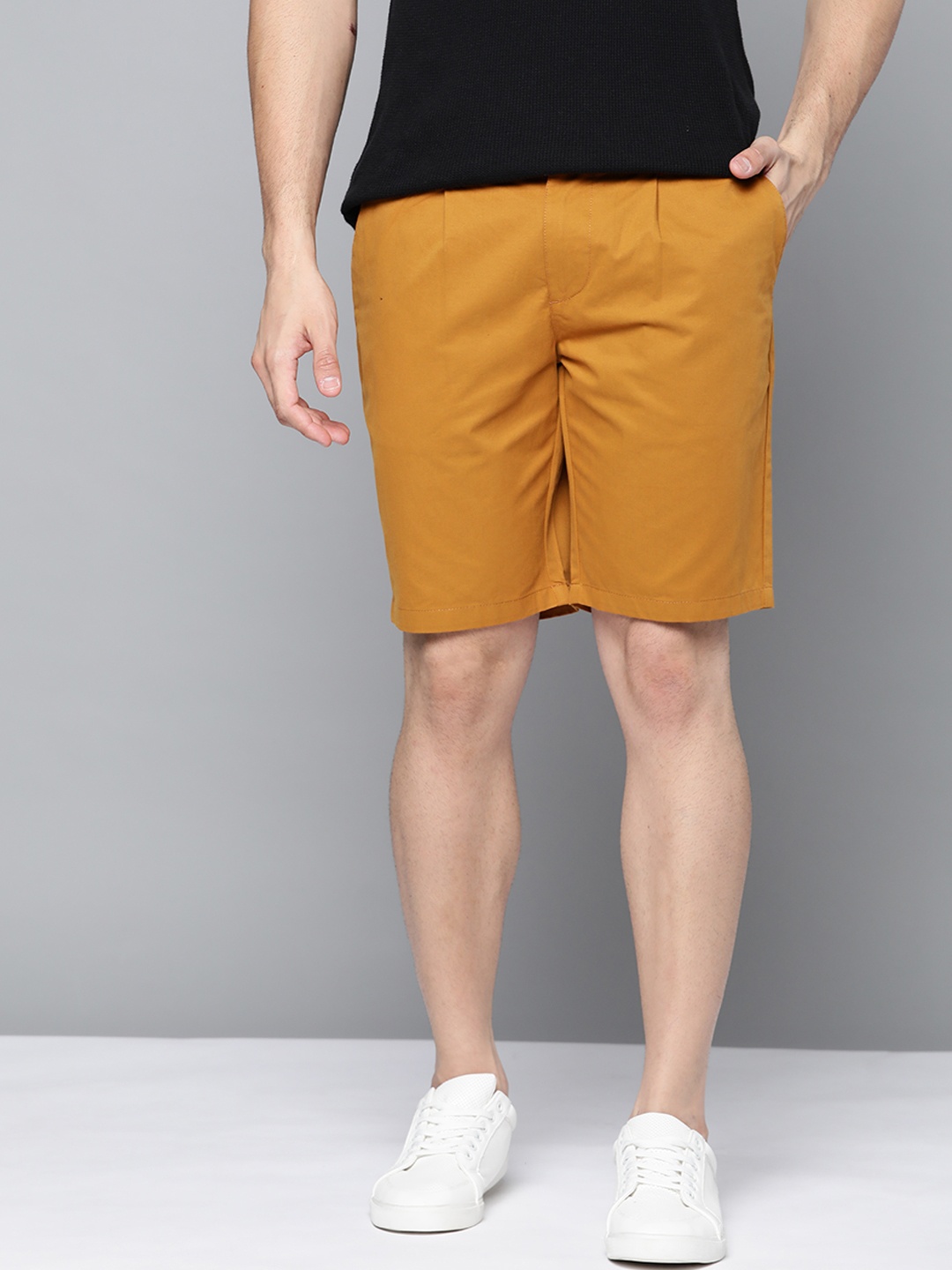 

Mast & Harbour Men Mustard Yellow Pure Cotton Chino Shorts