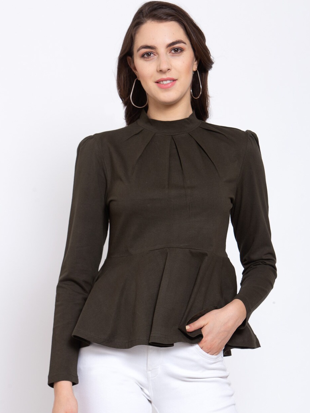 

Style Quotient Olive Green Peplum Top