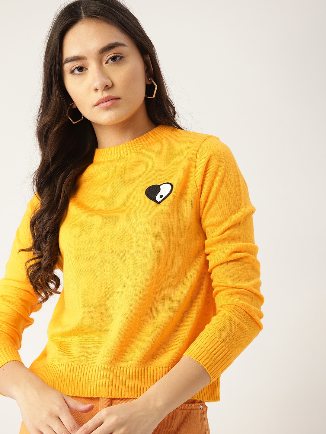 

DressBerry Women Yellow Applique Pullover