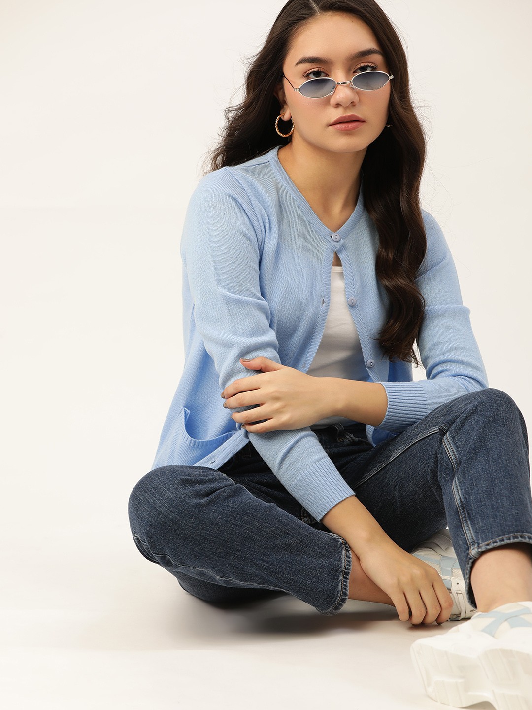 

DressBerry Women Blue Solid Cardigan