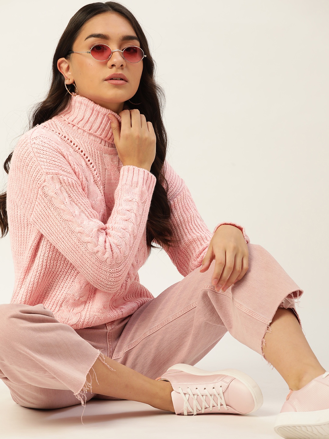 

DressBerry Women Pink Cable Knit Pullover