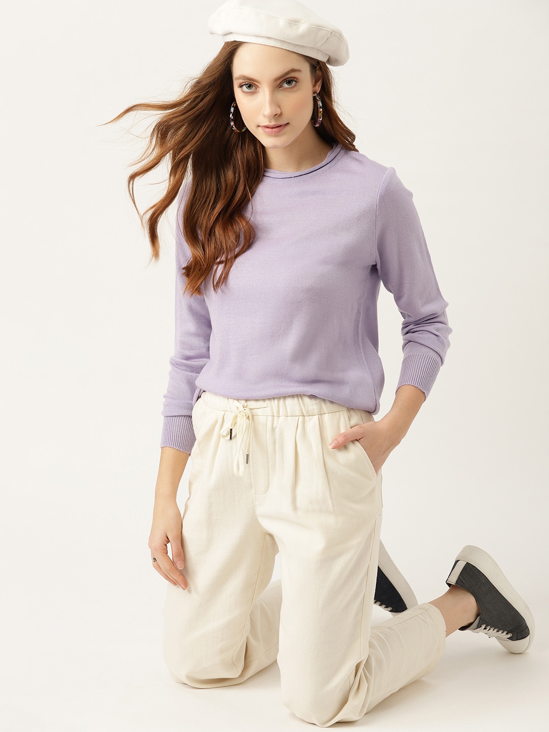 

DressBerry Women Lavender Solid Acrylic Pullover