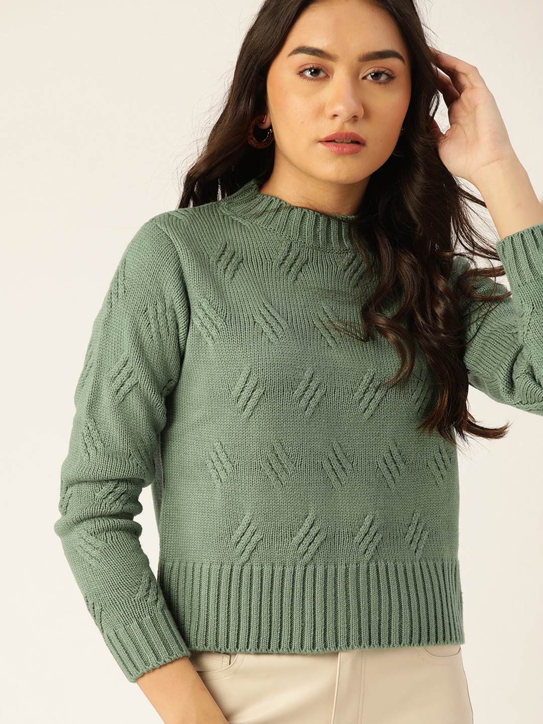 

DressBerry Women Blue Geometric Self-Design Acrylic Pullover Sweater