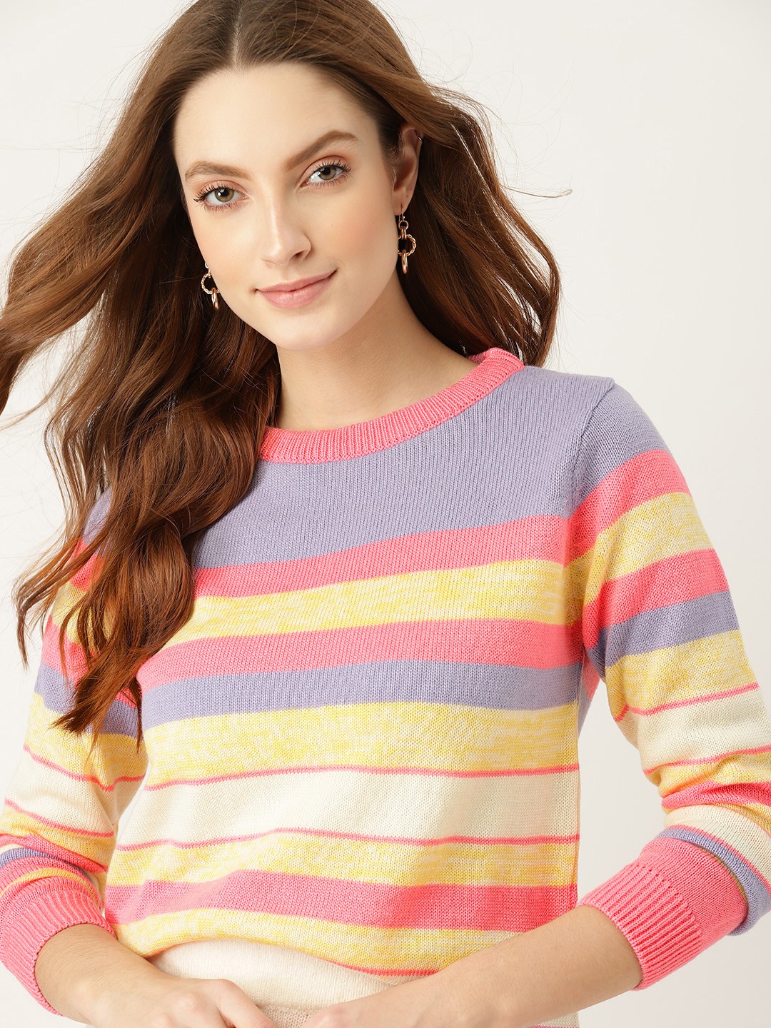 

DressBerry Women Lavender & Yellow Striped Pullover
