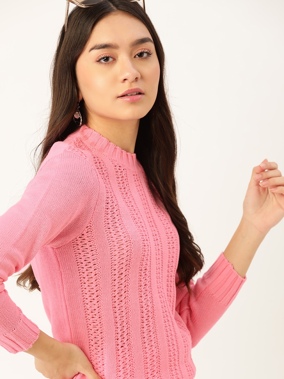 

DressBerry Women Pink Open Knit Pullover