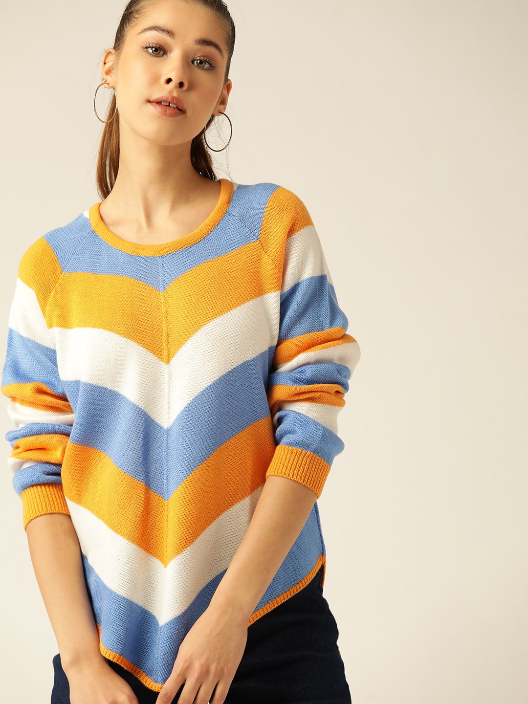 

DressBerry Women Blue & Mustard Striped Pullover