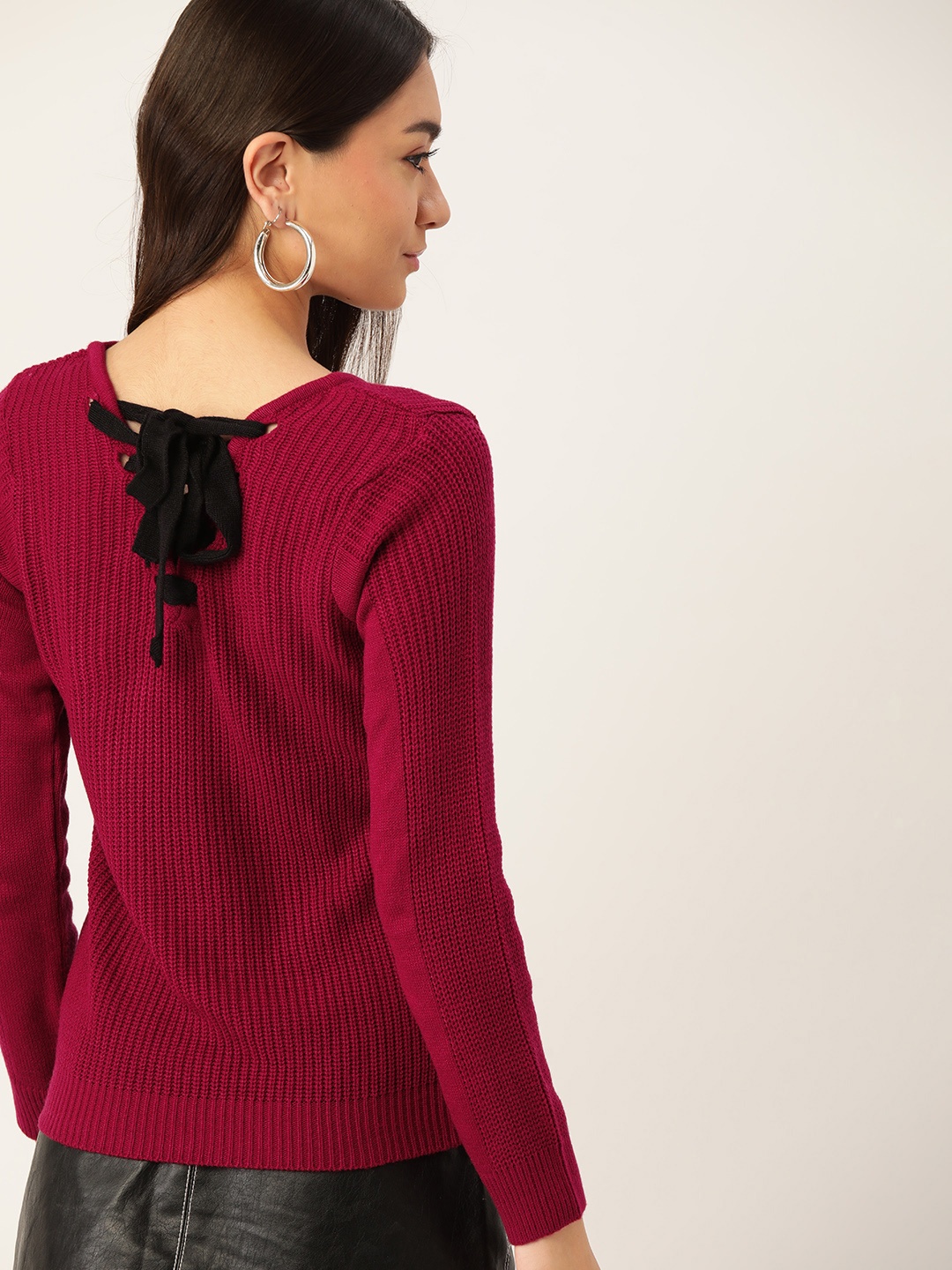 

DressBerry Women Magenta Striped Pullover