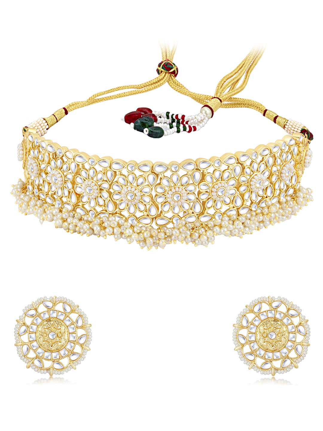 

Sukkhi Gold-Plated White Kundan-Studded & Pearl Beaded Jewellery Set