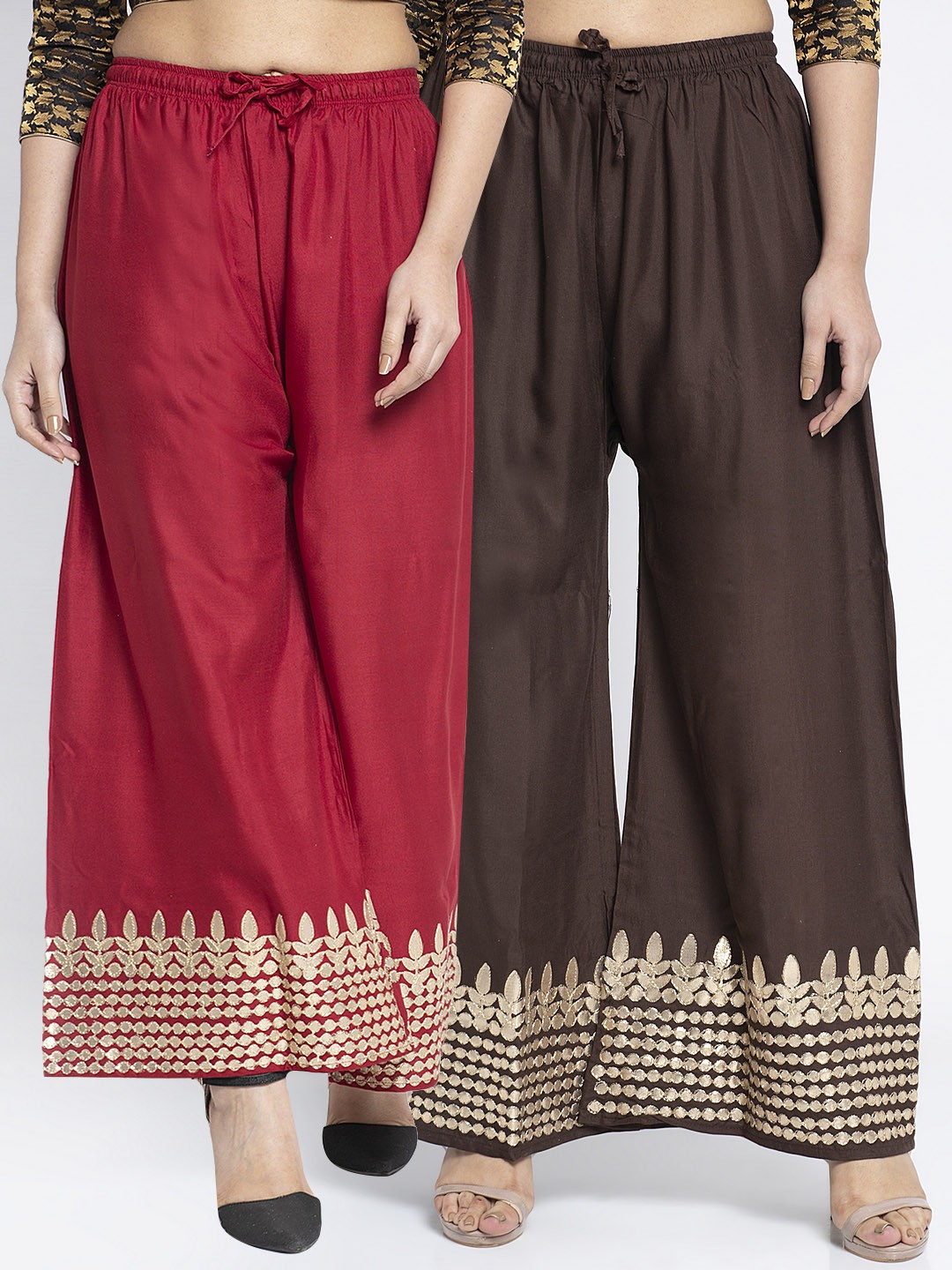 

GRACIT Women Maroon & Brown Set of 2 Ethnic Motifs Hem Design Palazzos