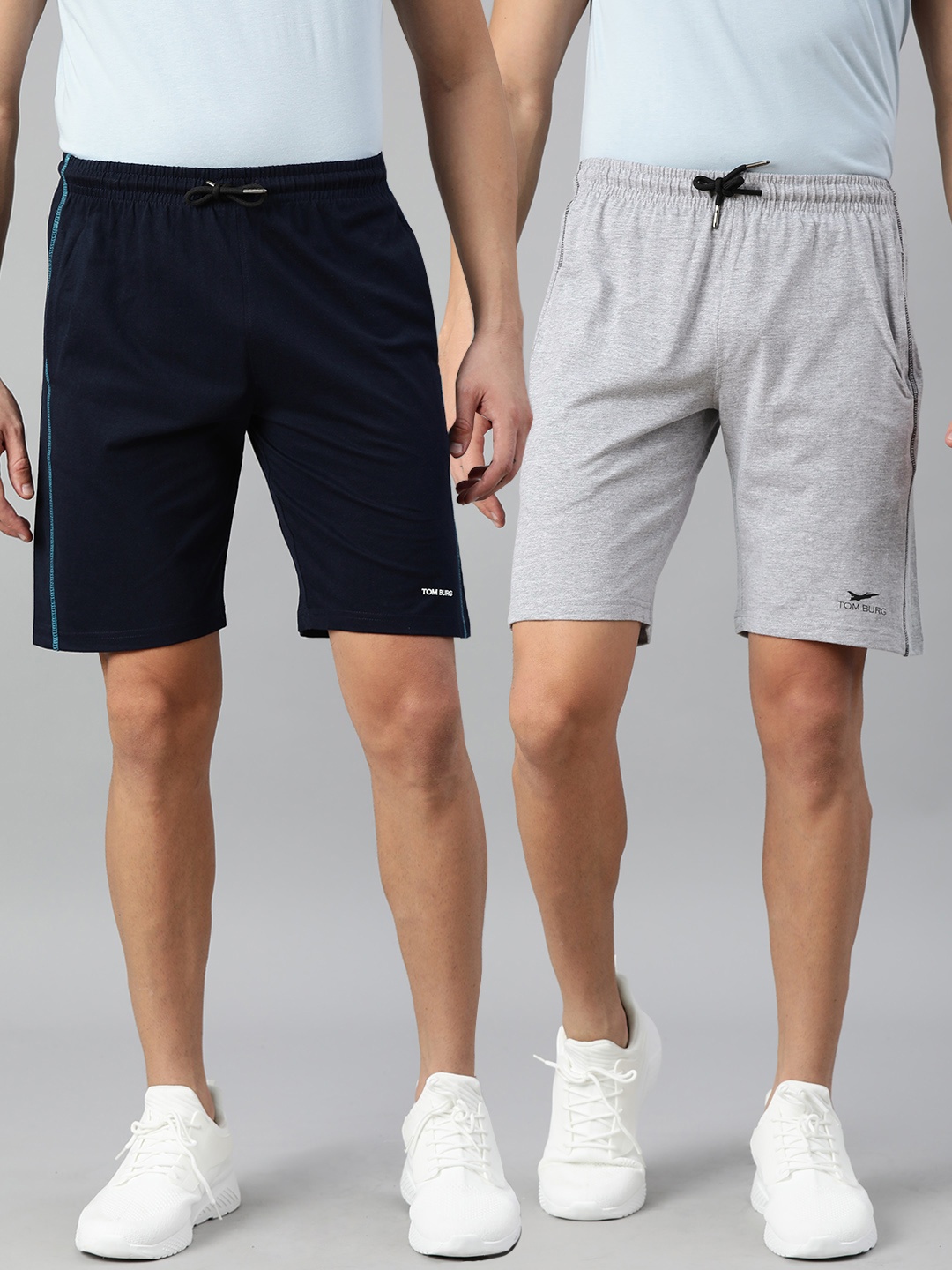 

TOM BURG Men Pack Of 2 High-Rise Regular Shorts, Navy blue