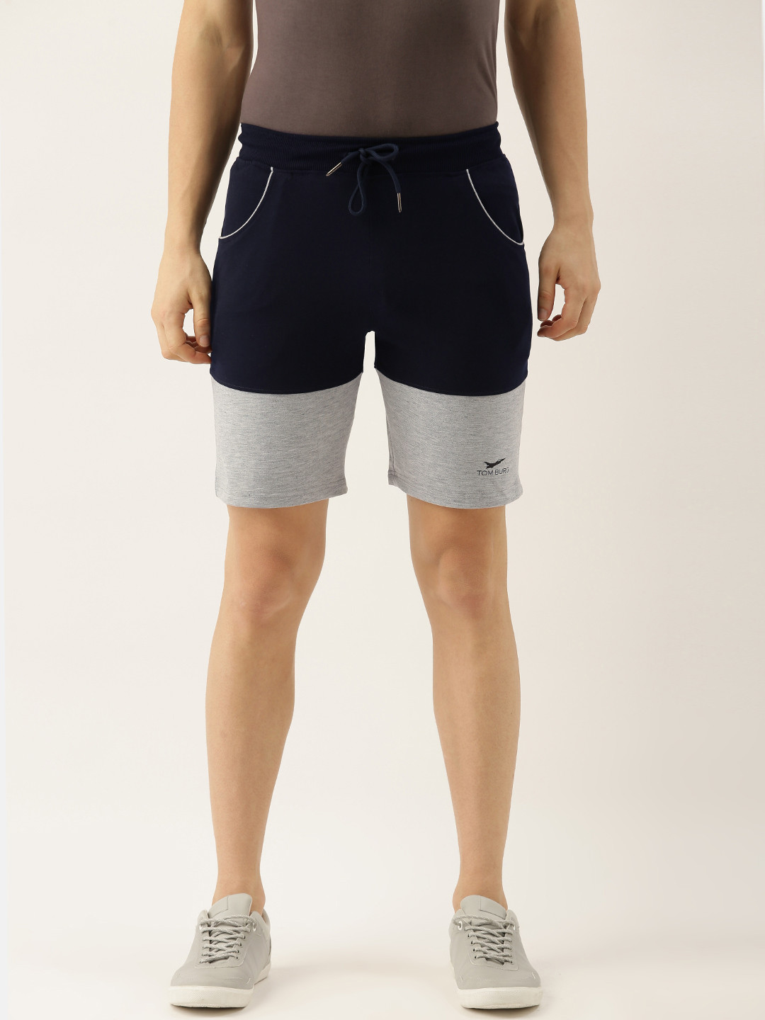 

TOM BURG Men Navy Blue Colourblocked Mid-Rise Regular Shorts