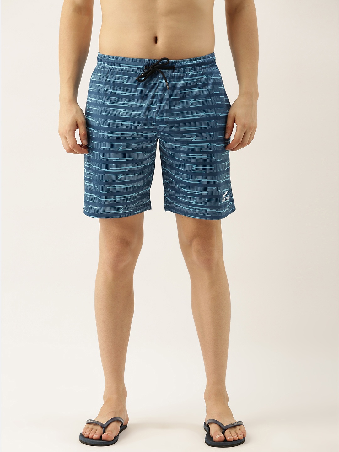 

TOM BURG Men Teal Blue Printed Lounge Shorts