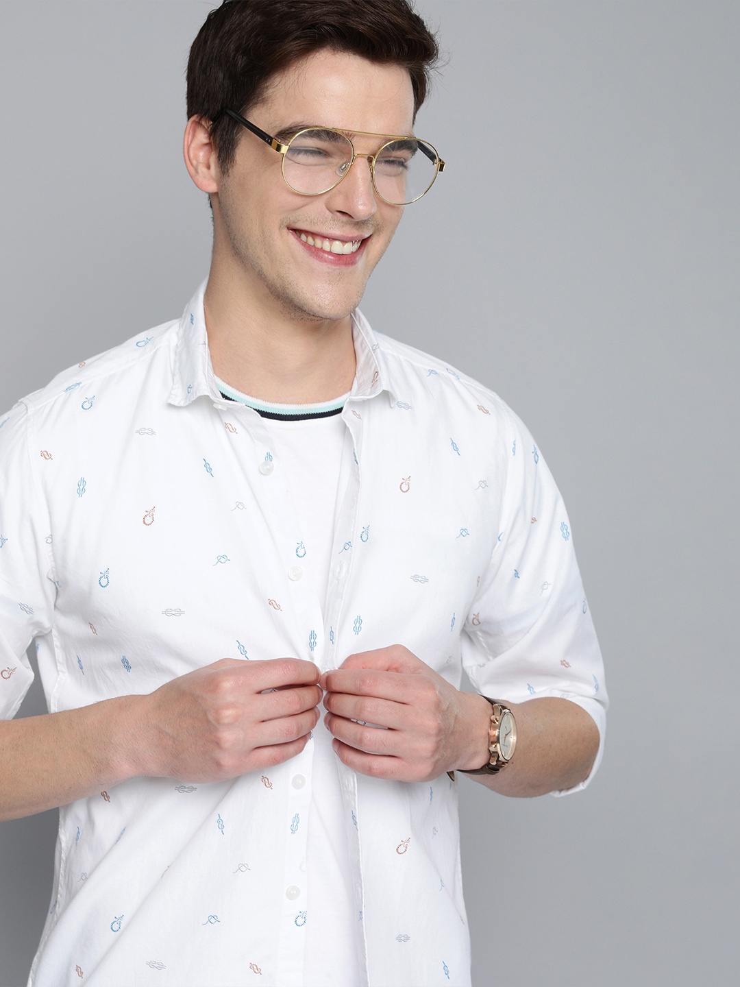 

Mast & Harbour Men White Printed Casual Shirt