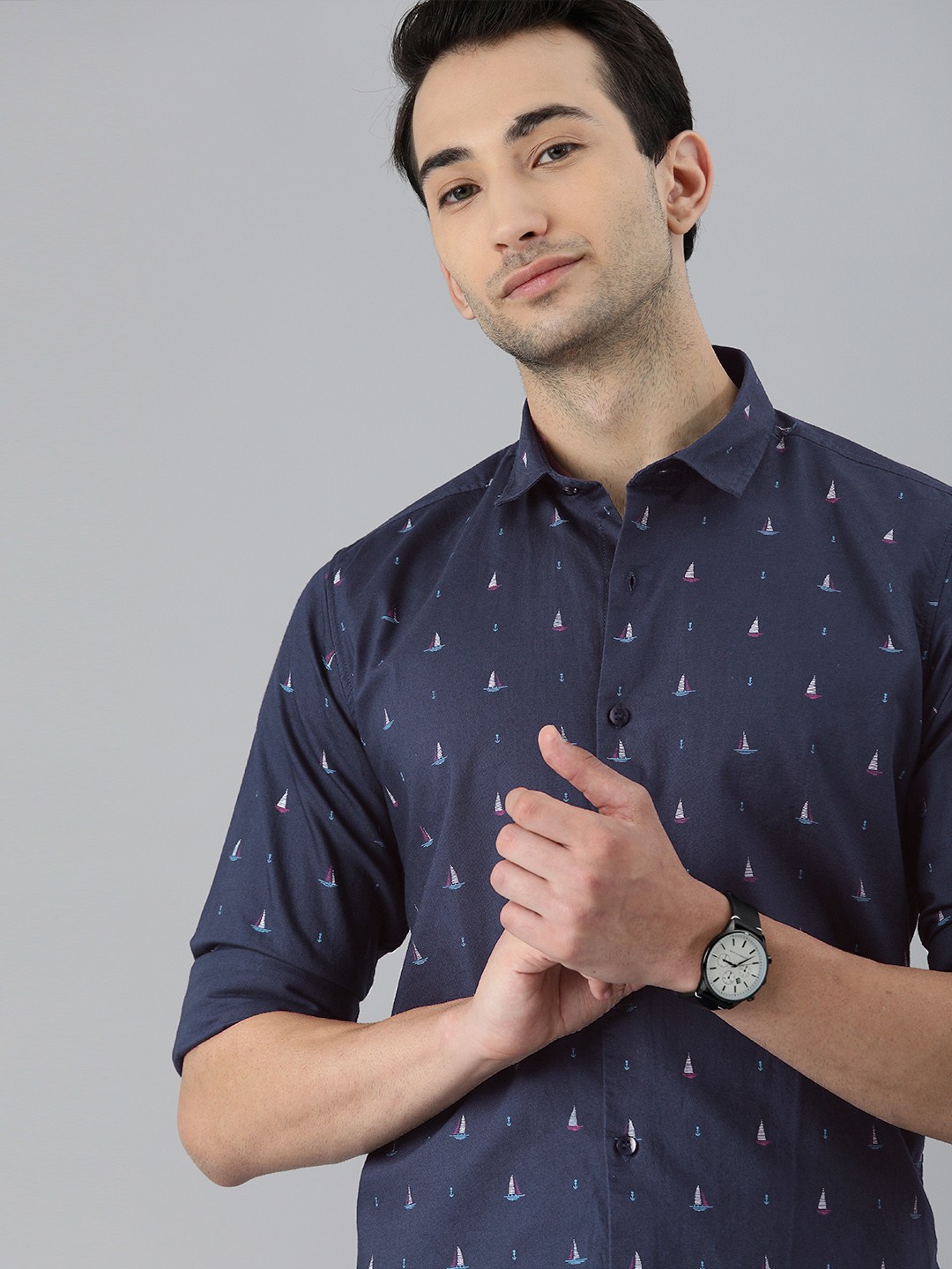 

Mast & Harbour Men Navy Blue Slim Fit Printed Casual Shirt