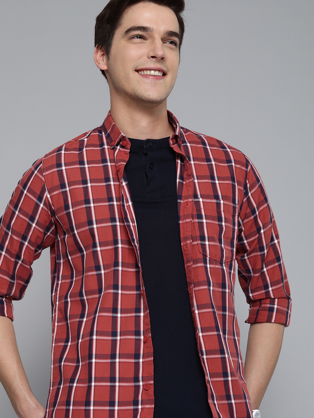 

Mast & Harbour Men Red Tartan Checks Pure Cotton Casual Shirt