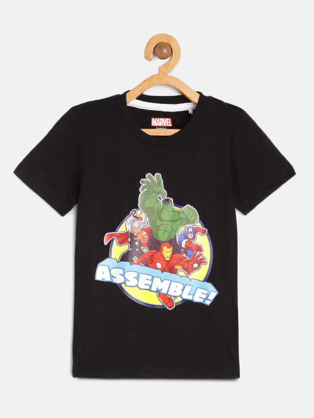 

Disney By Miss and Chief Boys Black Avengers Printed Pure Cotton T-shirt