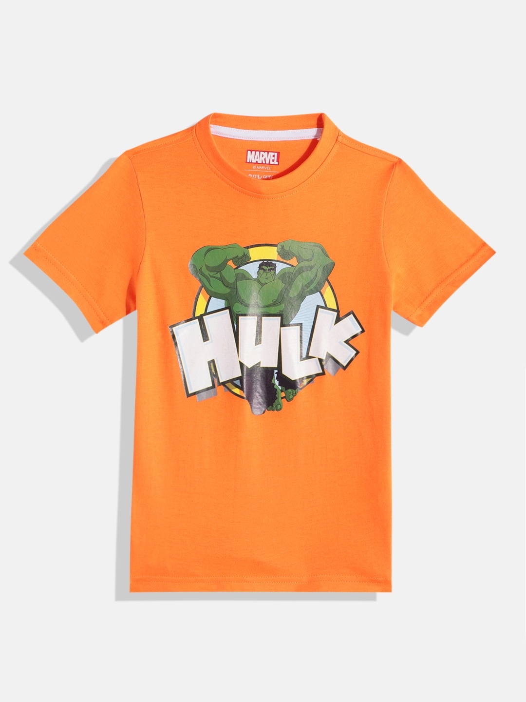 

Disney By Miss and Chief Boys Hulk Superhero Print Knitted Pure Cotton T-shirt, Orange