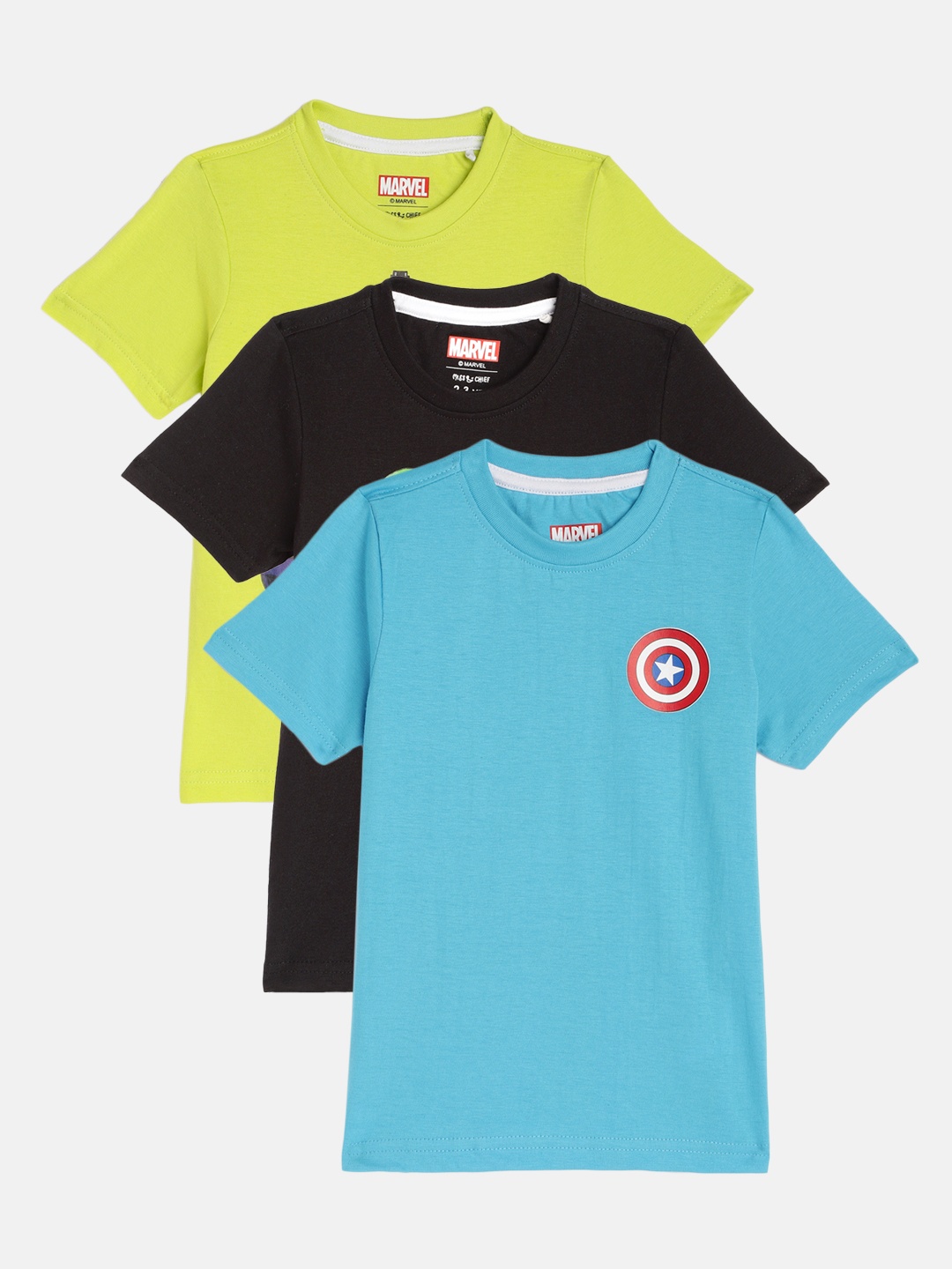 

Disney By Miss and Chief Boys Pack Of 3 Printed Pure Cotton T-shirts, Lime green