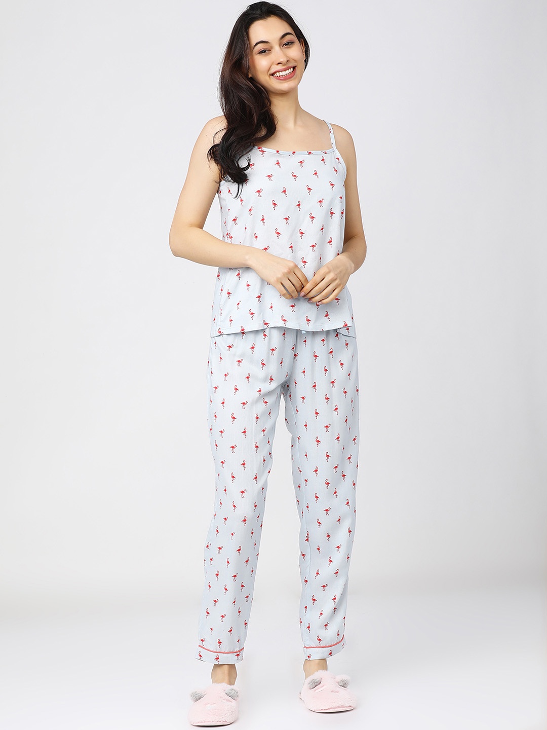 

Tokyo Talkies Women White & Blue Printed Night Suit