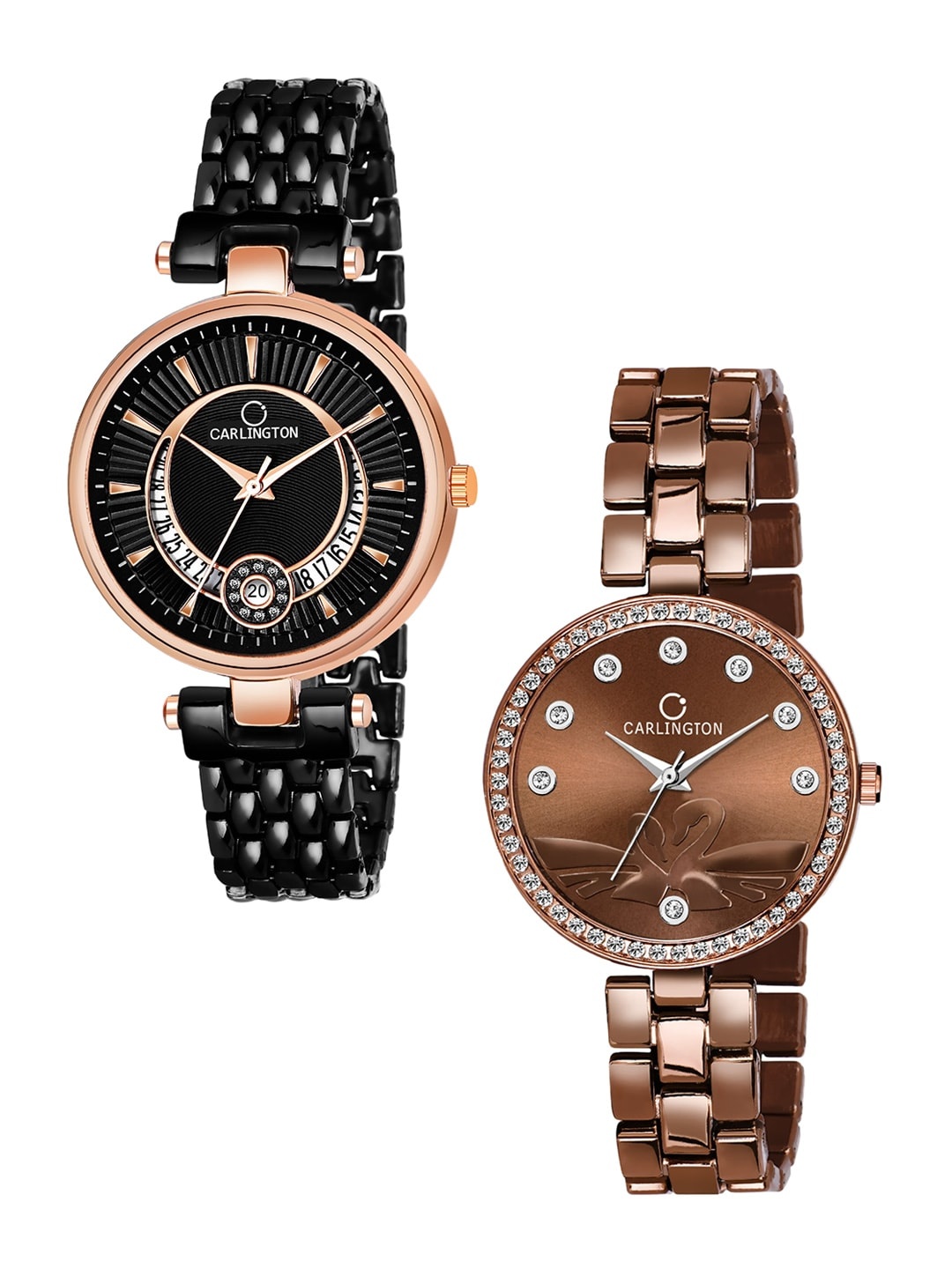 

CARLINGTON Women Black & Brown Set of 2 Analogue Watch