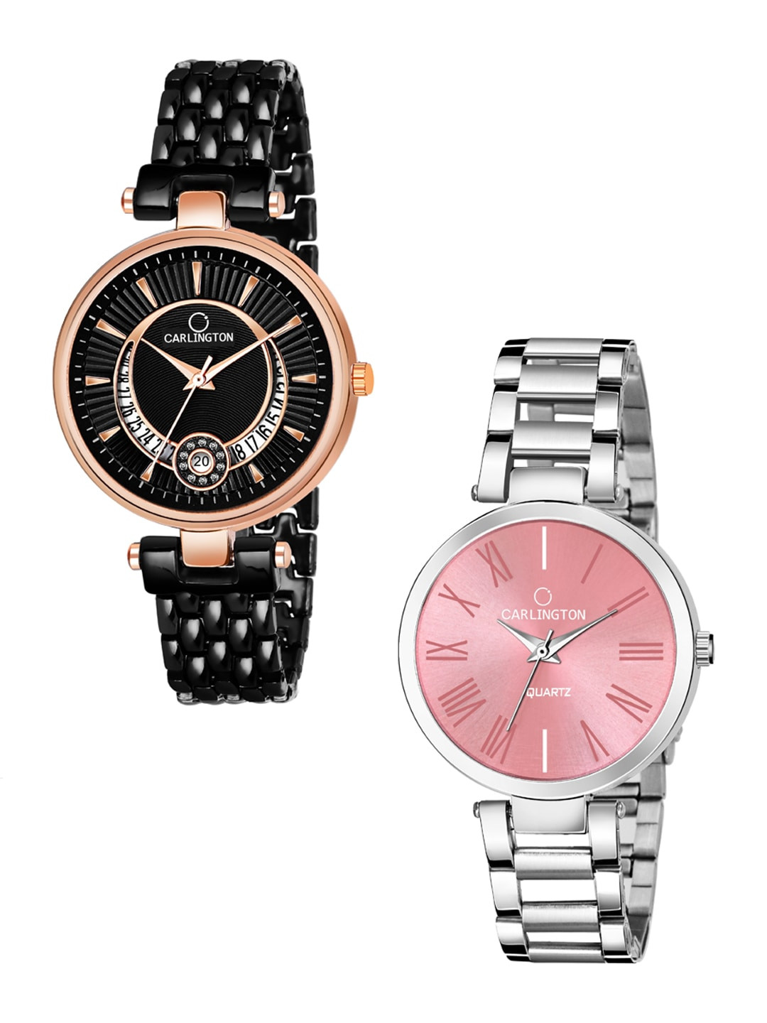 

CARLINGTON Women Set Of 2 Analogue Watch Combo Bella Black and 112 Pink