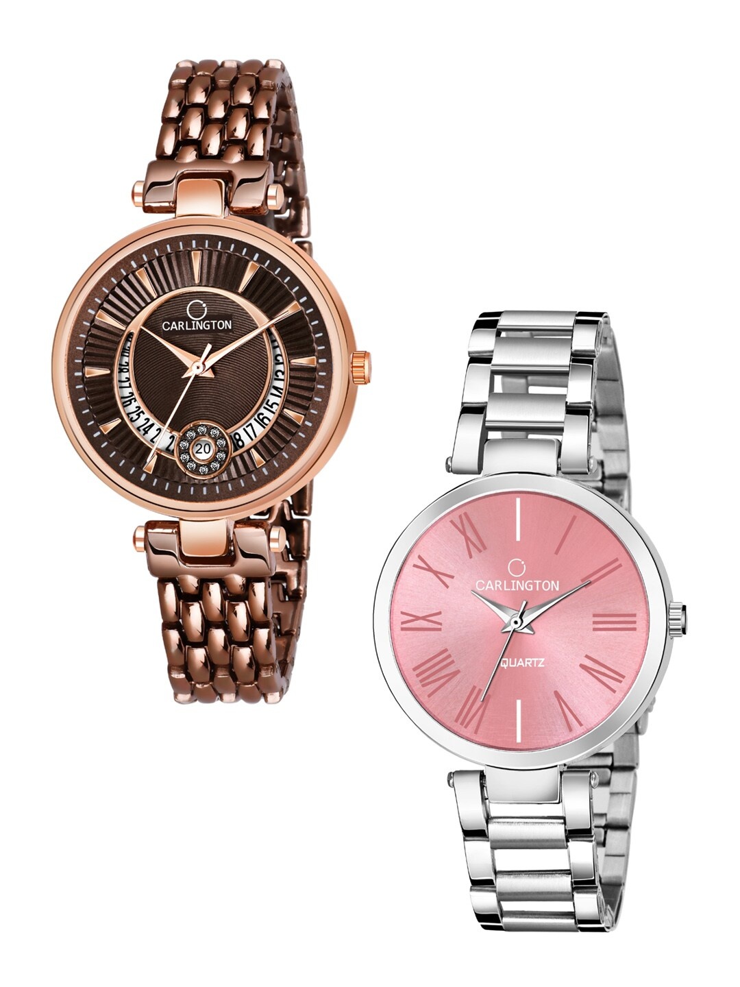 

CARLINGTON Women Set Of 2 Analogue Watch Combo Bella Brown and 112 Pink