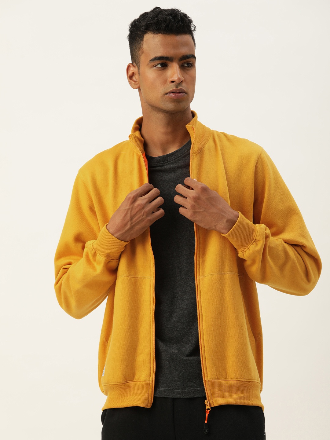 

Sports52 wear Solid Mock-Collar Front-Open Sweatshirt, Mustard