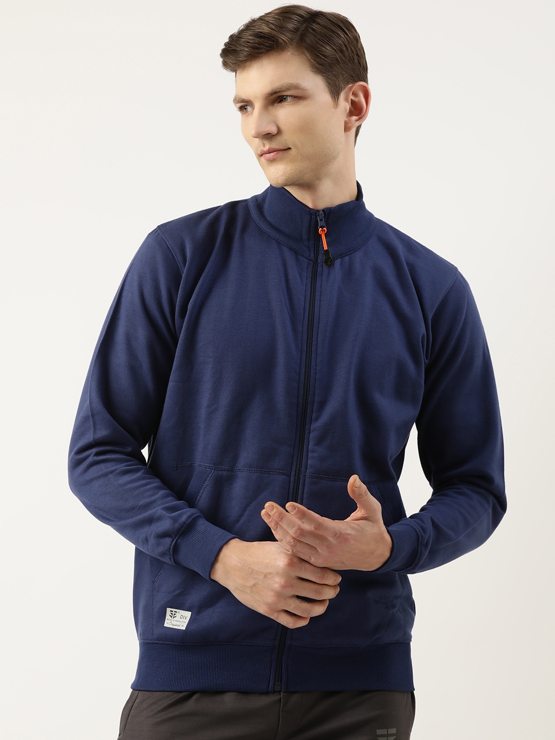 

Sports52 wear Solid Mock-Collar Front-Open Sweatshirt, Blue