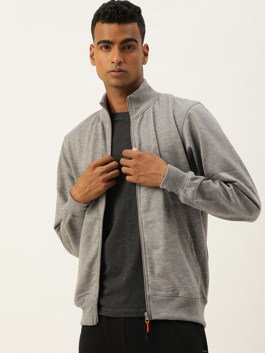 

Sports52 wear Solid Mock-Collar Front-Open Sweatshirt, Grey melange