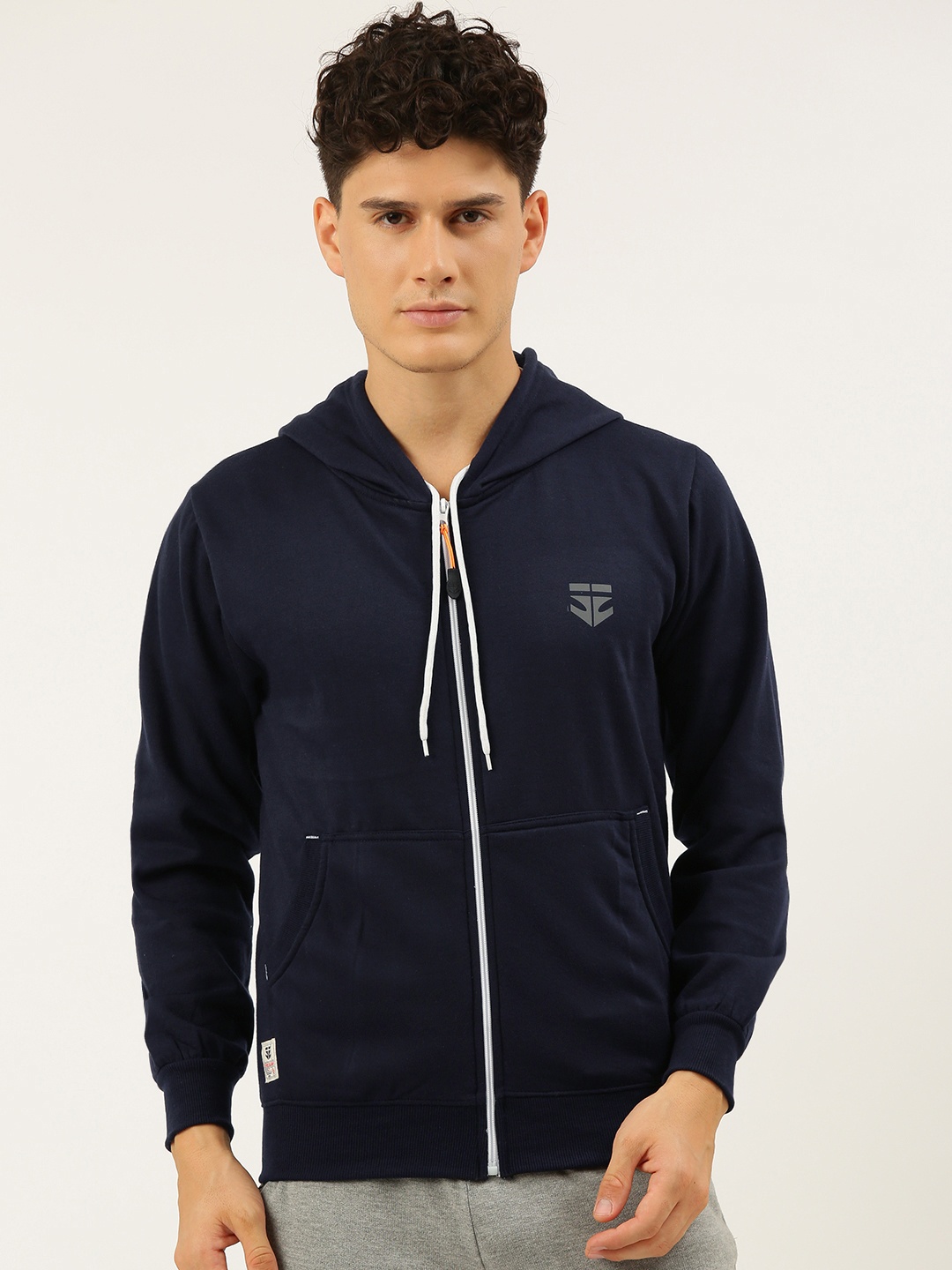 

Sports52 wear Men Navy Blue Solid Hooded Sweatshirt