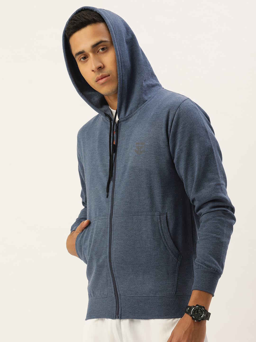 

Sports52 wear Men Mock Collar Open-Front Hooded Sweatshirt, Blue