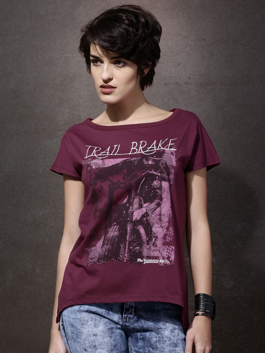 

Roadster Women Burgundy Printed T-shirt