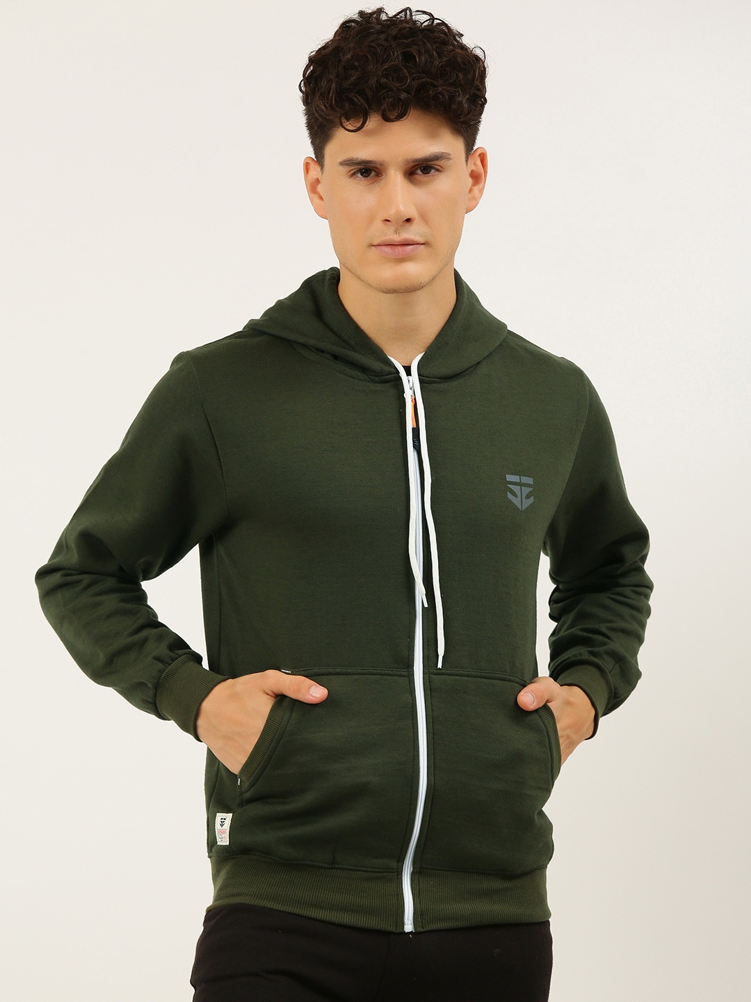 

Sports52 wear Men Olive Green Solid Hooded Sweatshirt