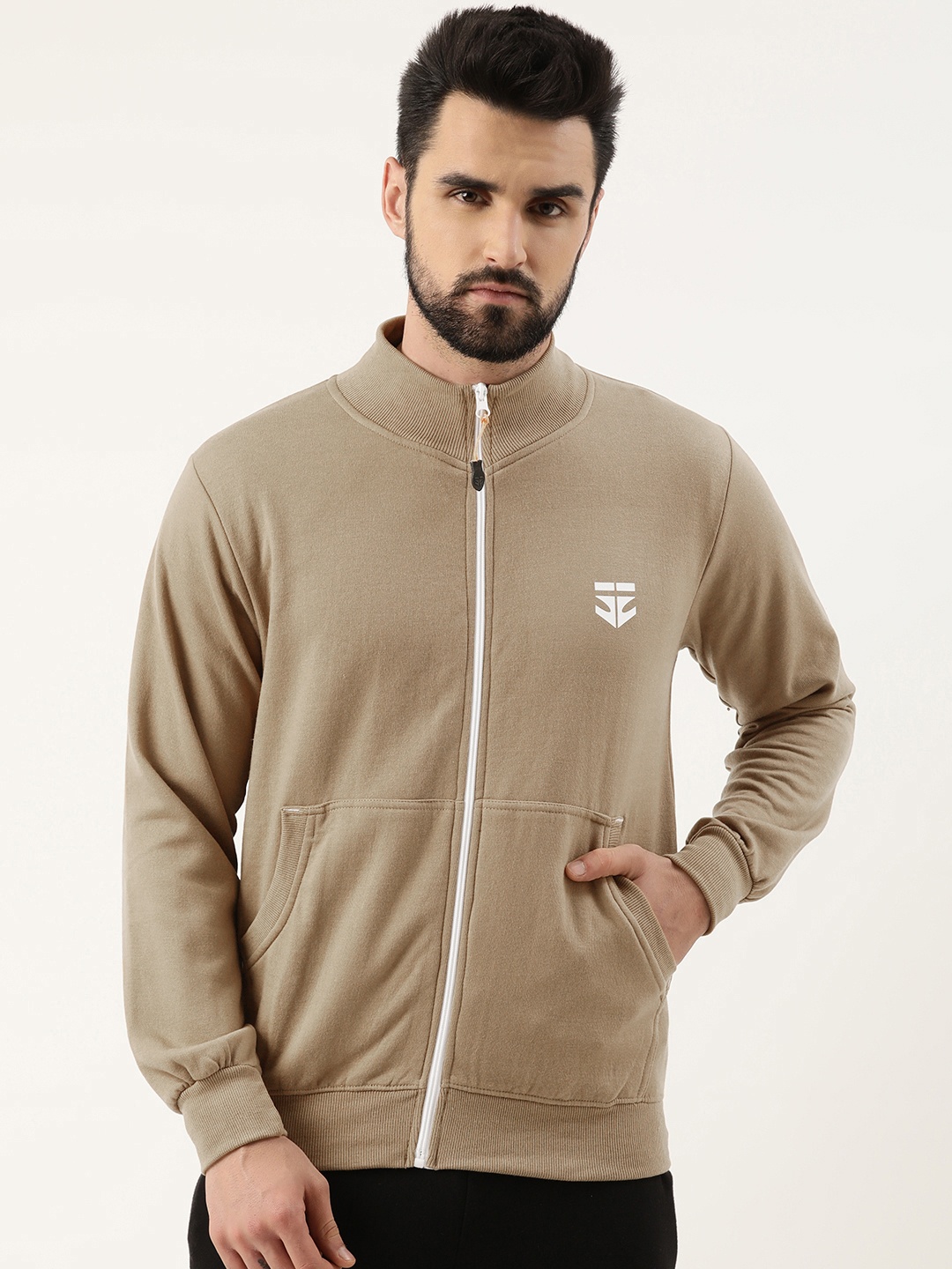 

Sports52 wear Men Camel Brown Solid Knitted With Brand Logo Print Detail Sweatshirt