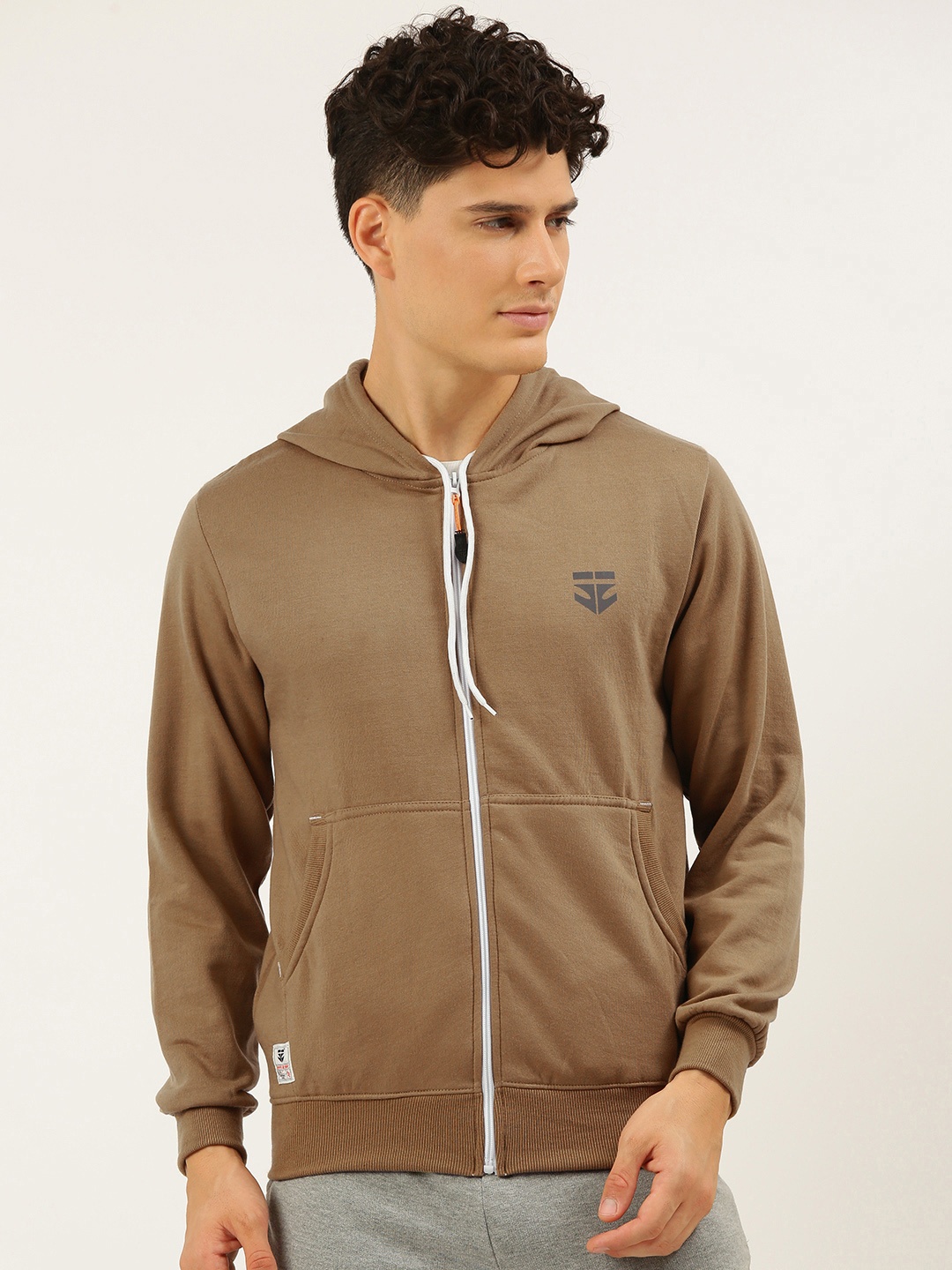 

Sports52 wear Men Brown Solid Hooded Sweatshirt