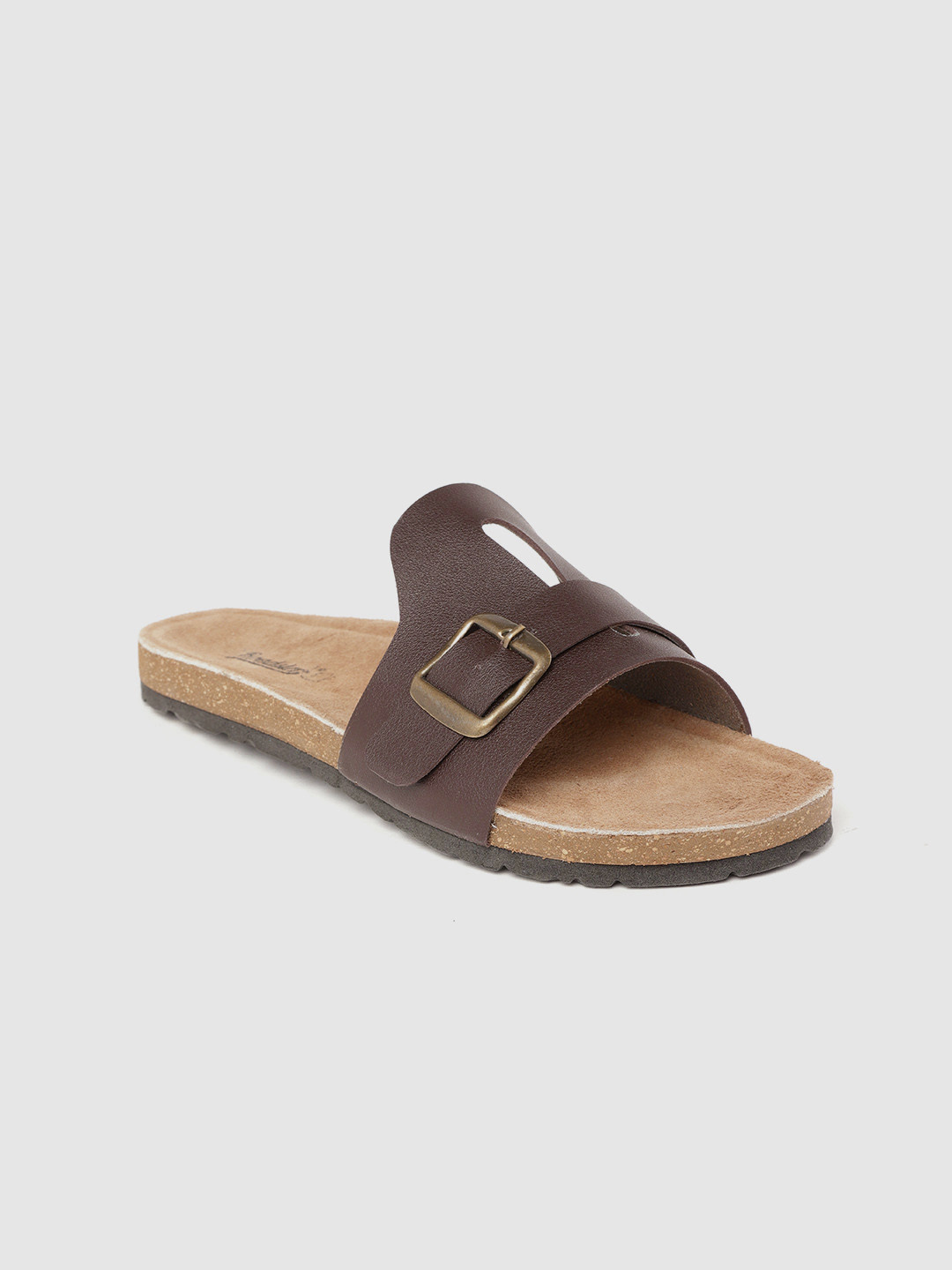 

Roadster Women Coffee Brown Solid Open Toe Flats with Buckle Detail