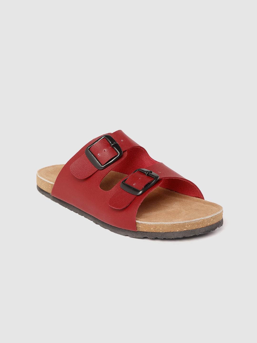 

Roadster Women Red Solid Open Toe Flats with Buckle Detail