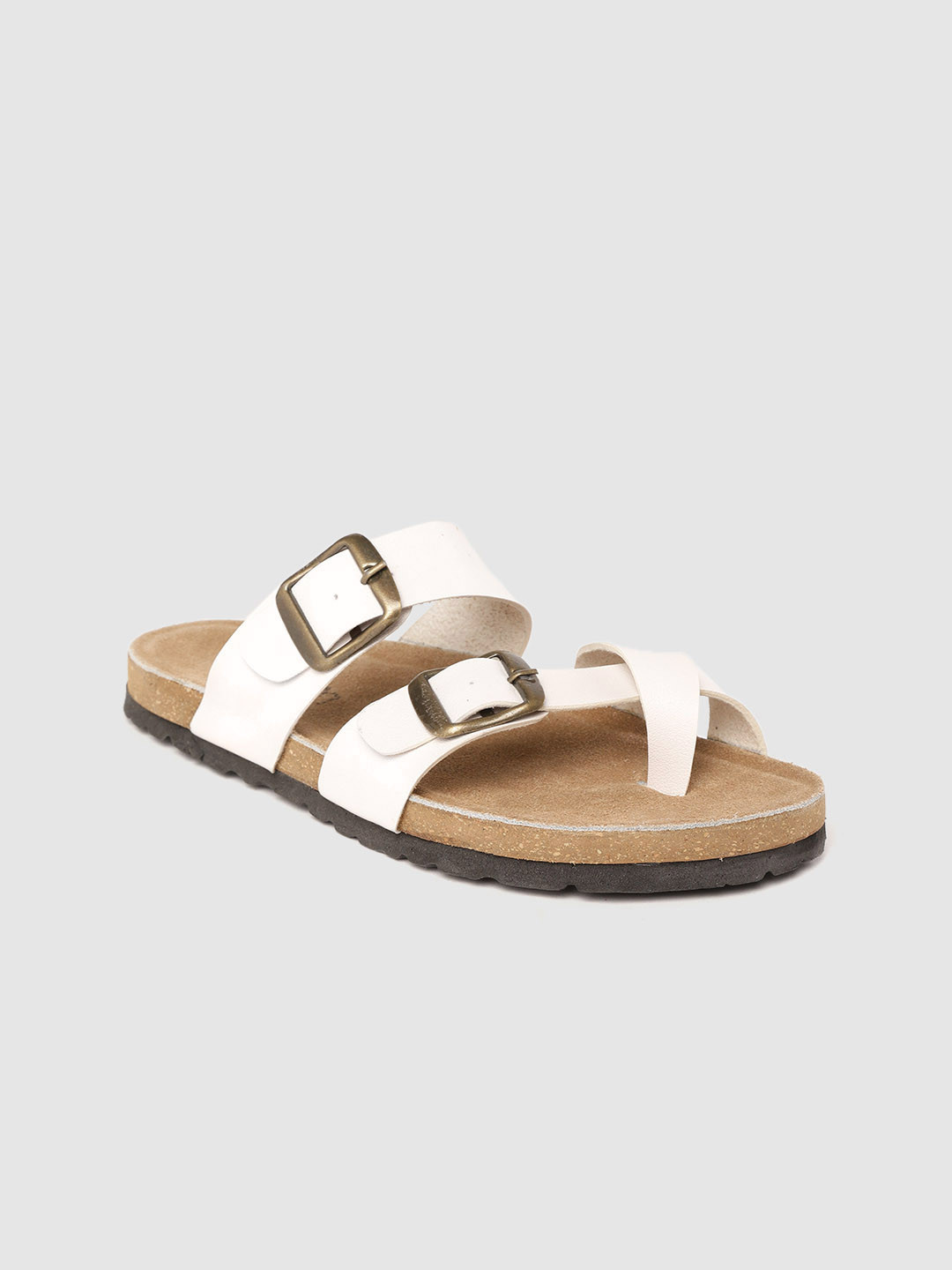 

Roadster Women White Solid One Toe Flats with Buckle Detail