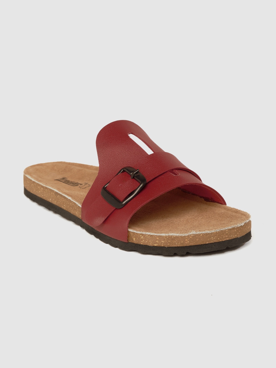 

Roadster Women Burgundy Solid Open Toe Flats with Buckle Detail