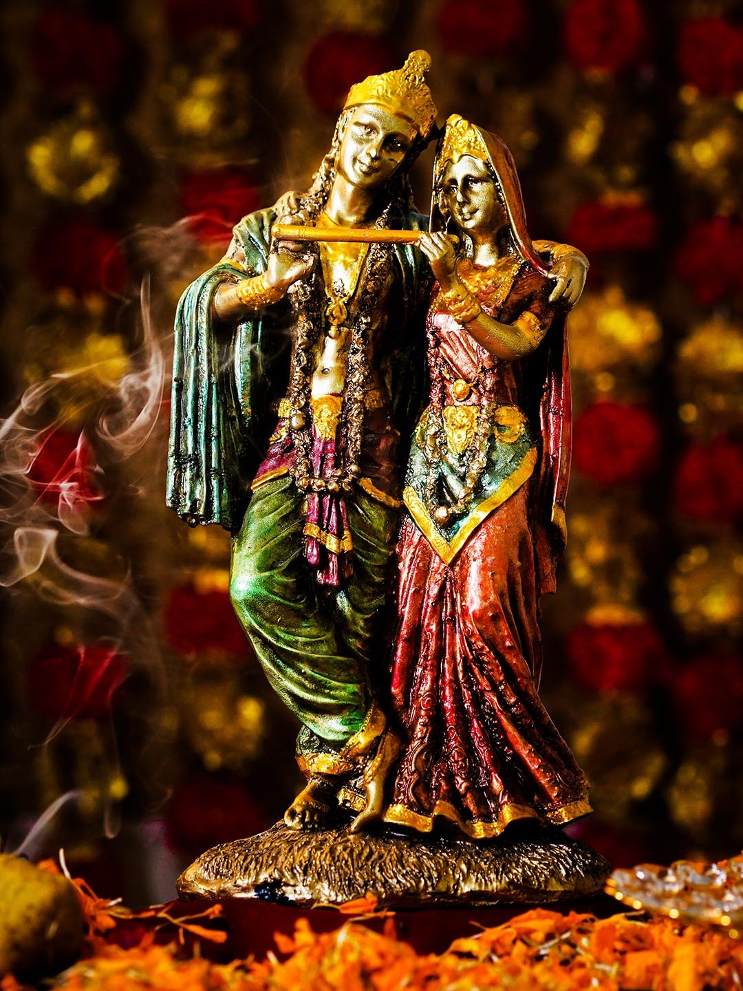 

TIED RIBBONS Golden& Green Radha Krishna Idol Showpiece Statue, Gold
