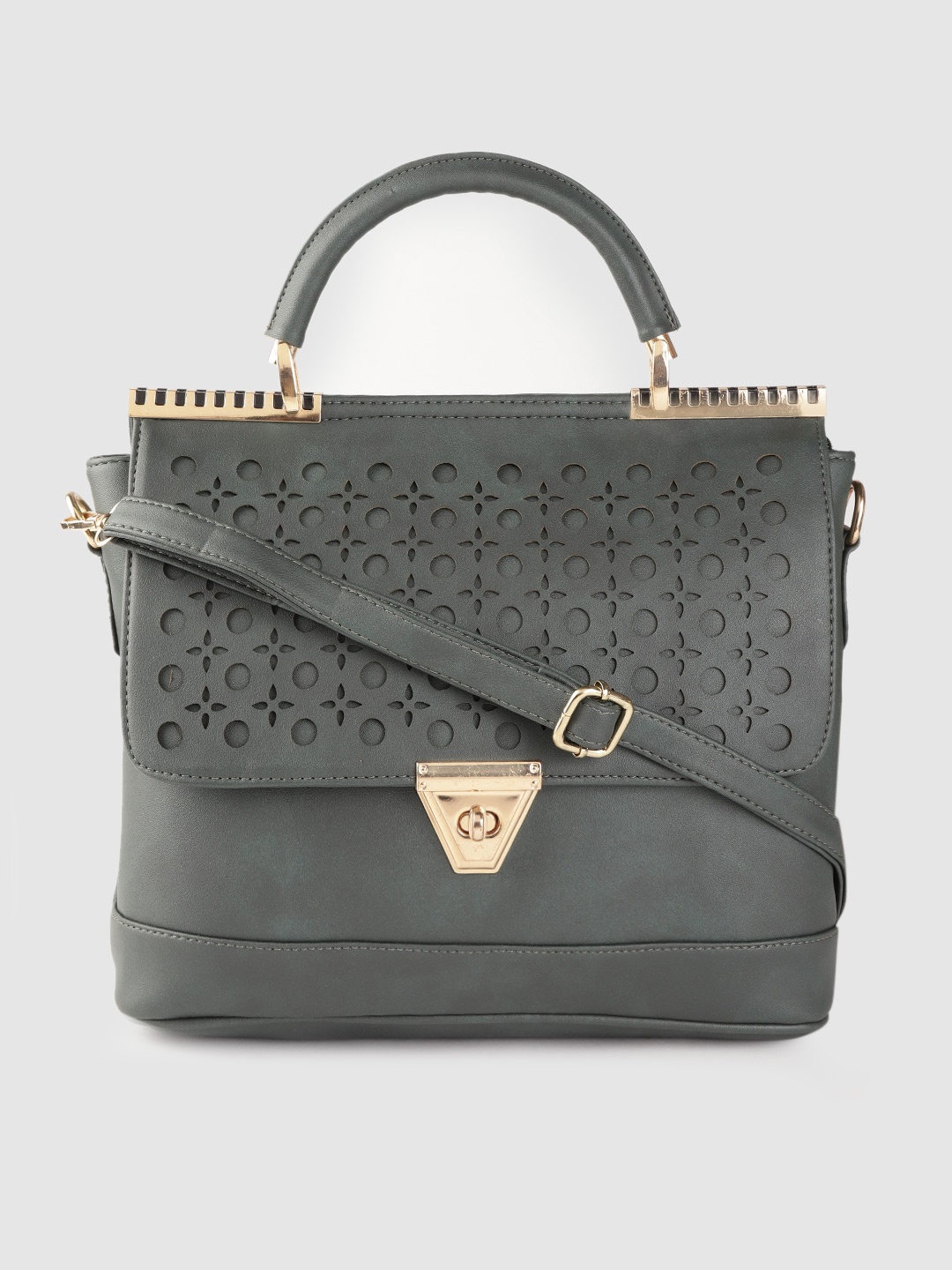 

Leather Retail Grey Shoulder Bag with Cut Work