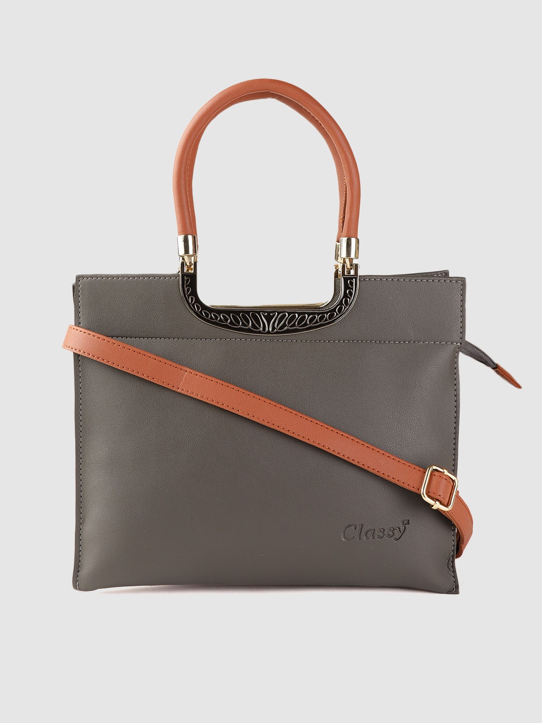 

Leather Retail Grey Solid Handheld Bag